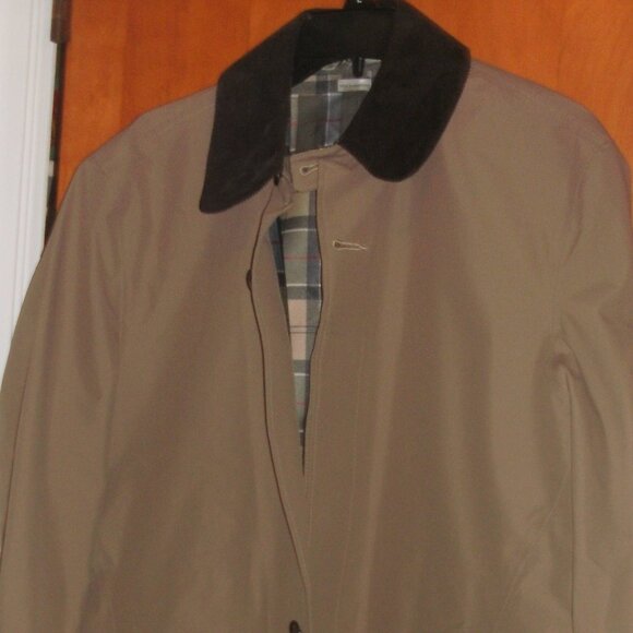 Barbour Original Tartan Waterproof Tan Jacket Trench Coat Brown Corduroy Collar - Picture 3 of 8
